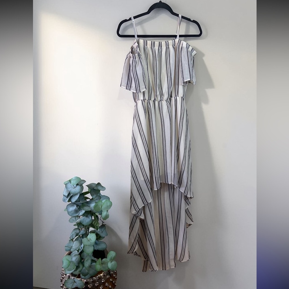 Lily Rose Striped Off Shoulder High Low Dress Ruffle Boho Summer Vacation Large - Picture 2 of 9